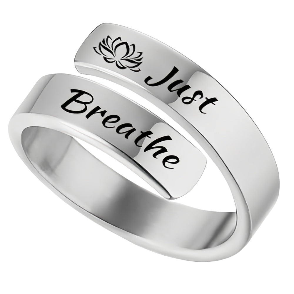 Open mouth jewelry for women Just Breathe letter ring engraved lotus titanium steel jewelry for men