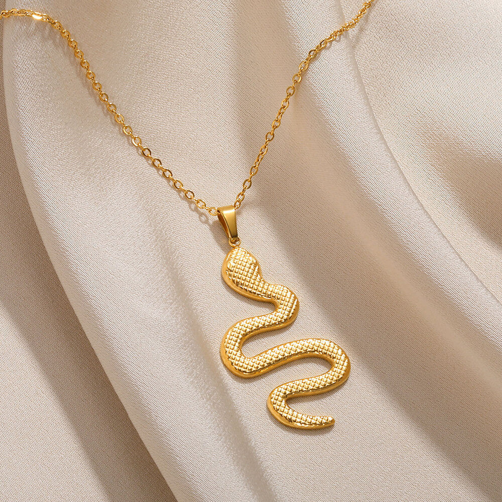 Spirit Snake Pendant Retro Style Personalized Necklace Women's Stainless Steel Gold Plated