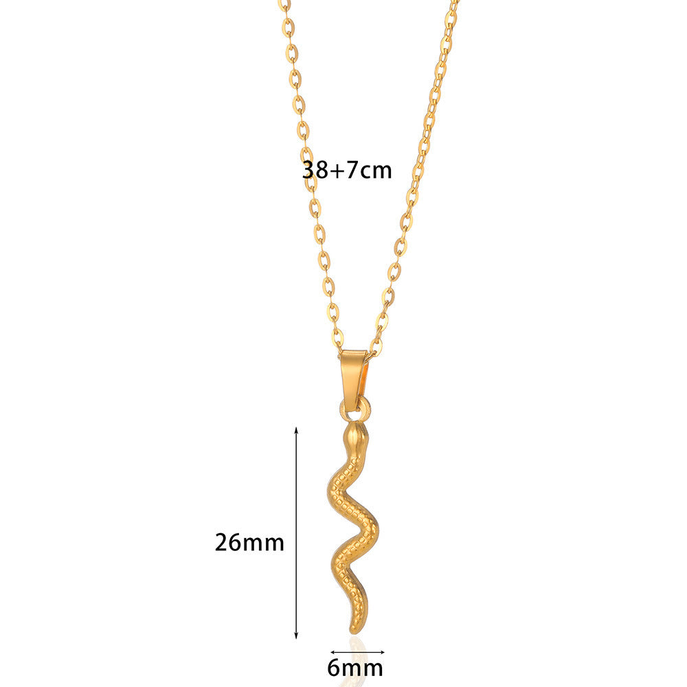 Spirit Snake Pendant Retro Style Personalized Necklace Women's Stainless Steel Gold Plated