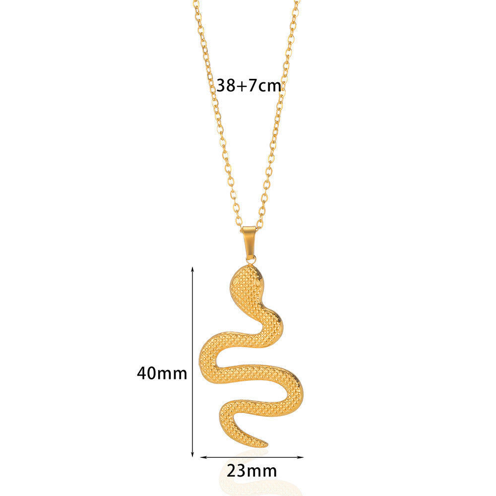 Spirit Snake Pendant Retro Style Personalized Necklace Women's Stainless Steel Gold Plated