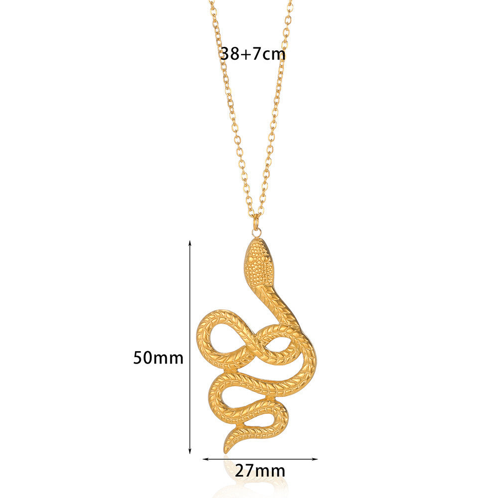 Spirit Snake Pendant Retro Style Personalized Necklace Women's Stainless Steel Gold Plated