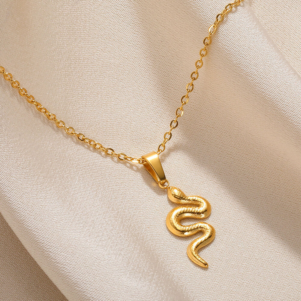 Spirit Snake Pendant Retro Style Personalized Necklace Women's Stainless Steel Gold Plated