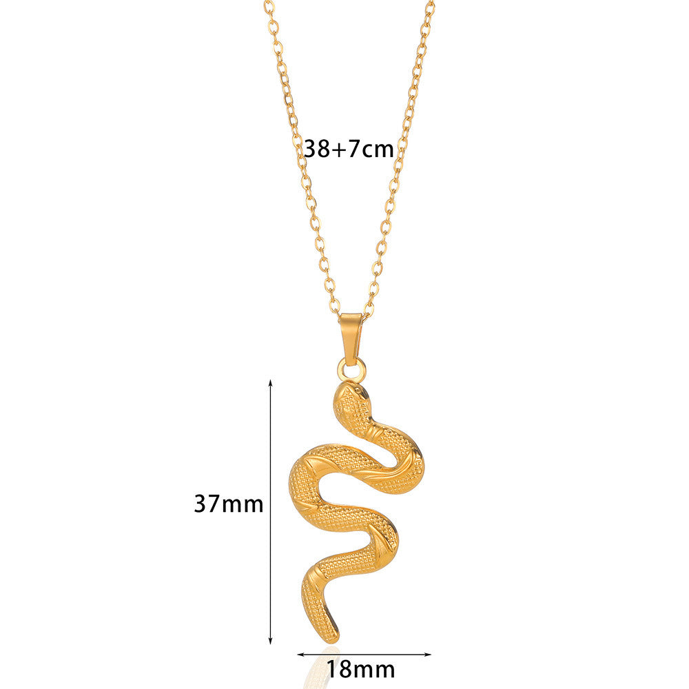 Spirit Snake Pendant Retro Style Personalized Necklace Women's Stainless Steel Gold Plated