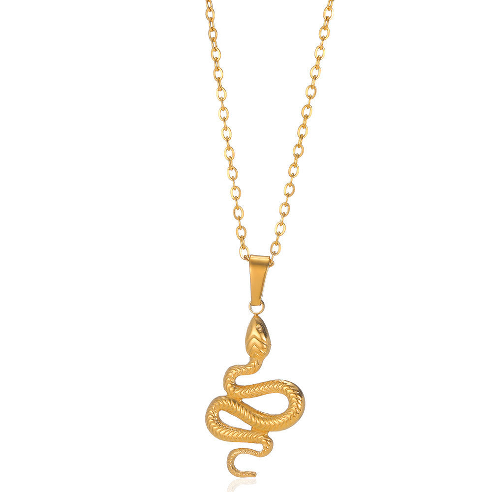 Spirit Snake Pendant Retro Style Personalized Necklace Women's Stainless Steel Gold Plated