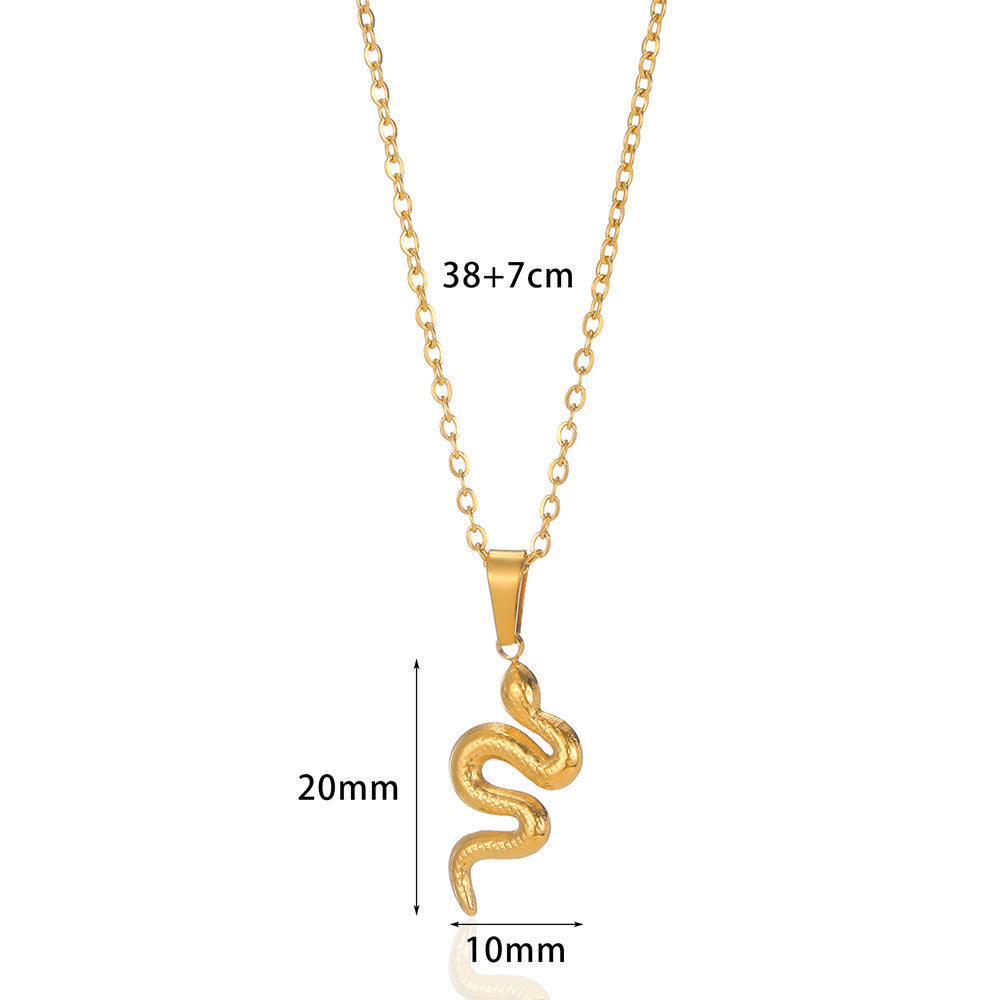 Spirit Snake Pendant Retro Style Personalized Necklace Women's Stainless Steel Gold Plated