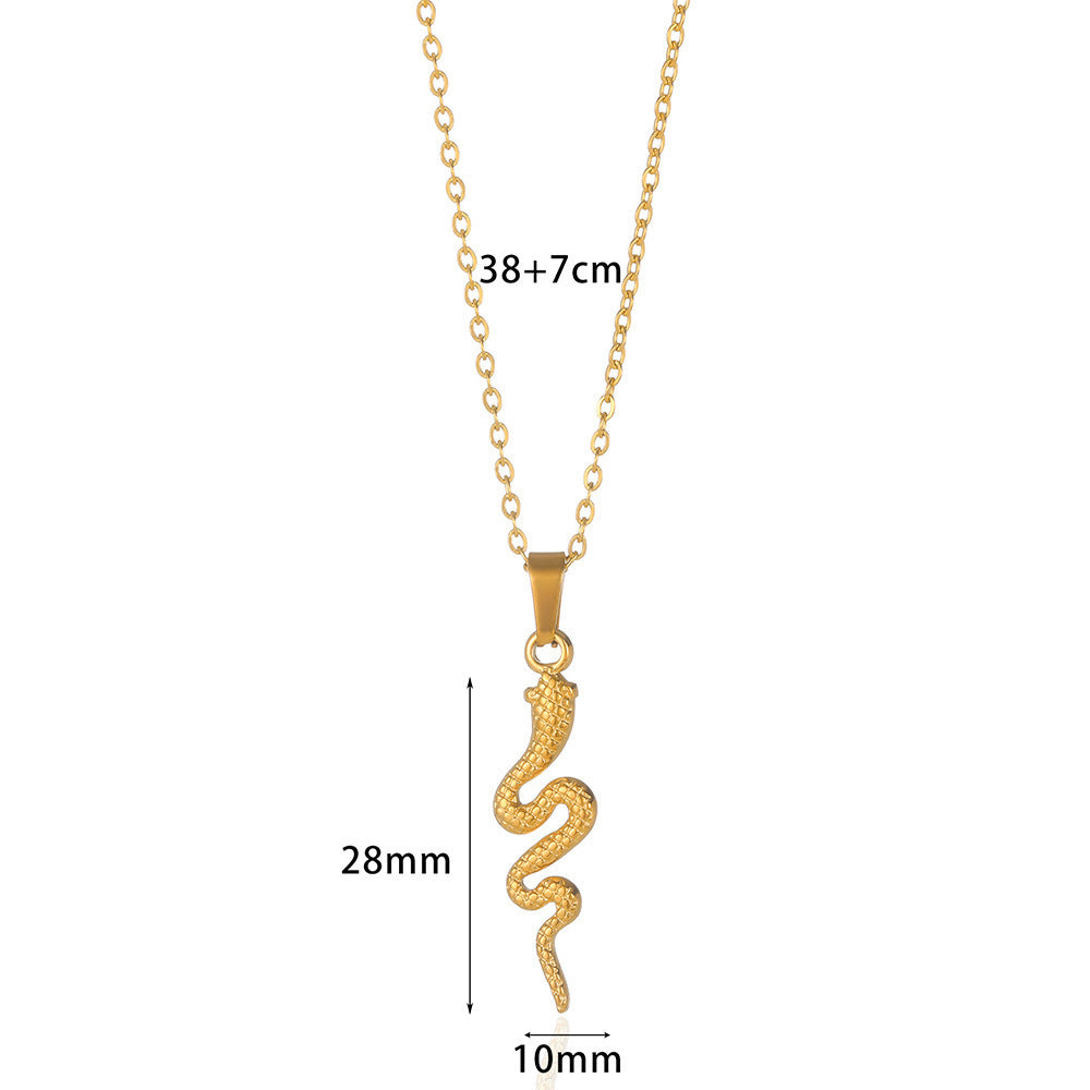 Spirit Snake Pendant Retro Style Personalized Necklace Women's Stainless Steel Gold Plated