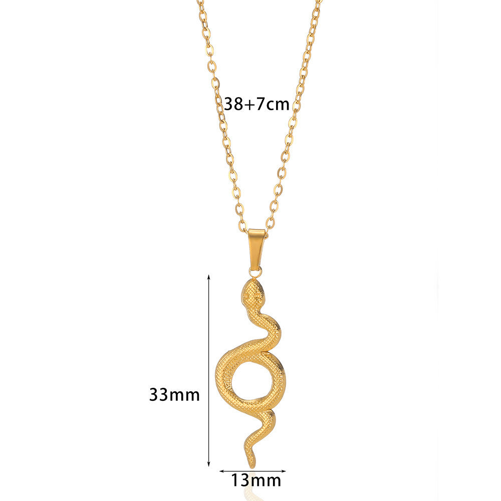 Spirit Snake Pendant Retro Style Personalized Necklace Women's Stainless Steel Gold Plated